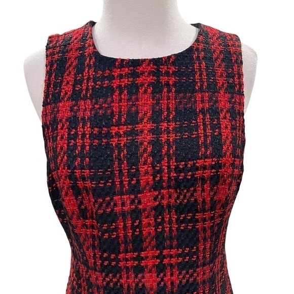 ANTONIO MELANI Irine Tweed Feather Sleeveless Sheath Dress Red Black Size 4 NWT - Picture 3 of 12